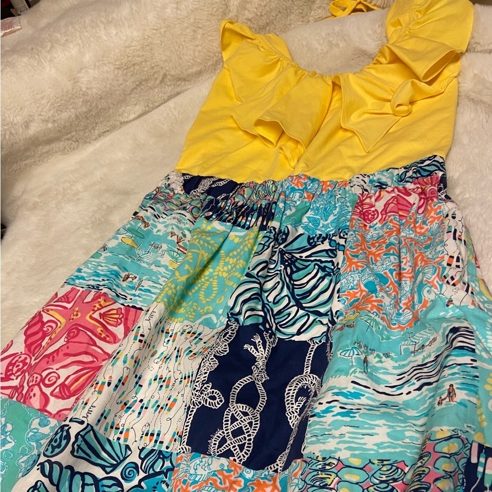 Lilly Pulitzer Yellow and Blue Patchwork Midi Dress - Picture 4 of 13